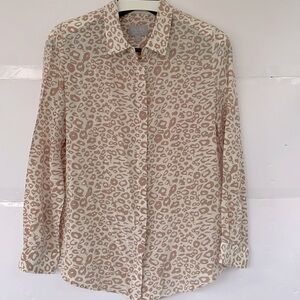 Pure Collection Women’s Silk Leopard Print Button Down Blouse Size 4